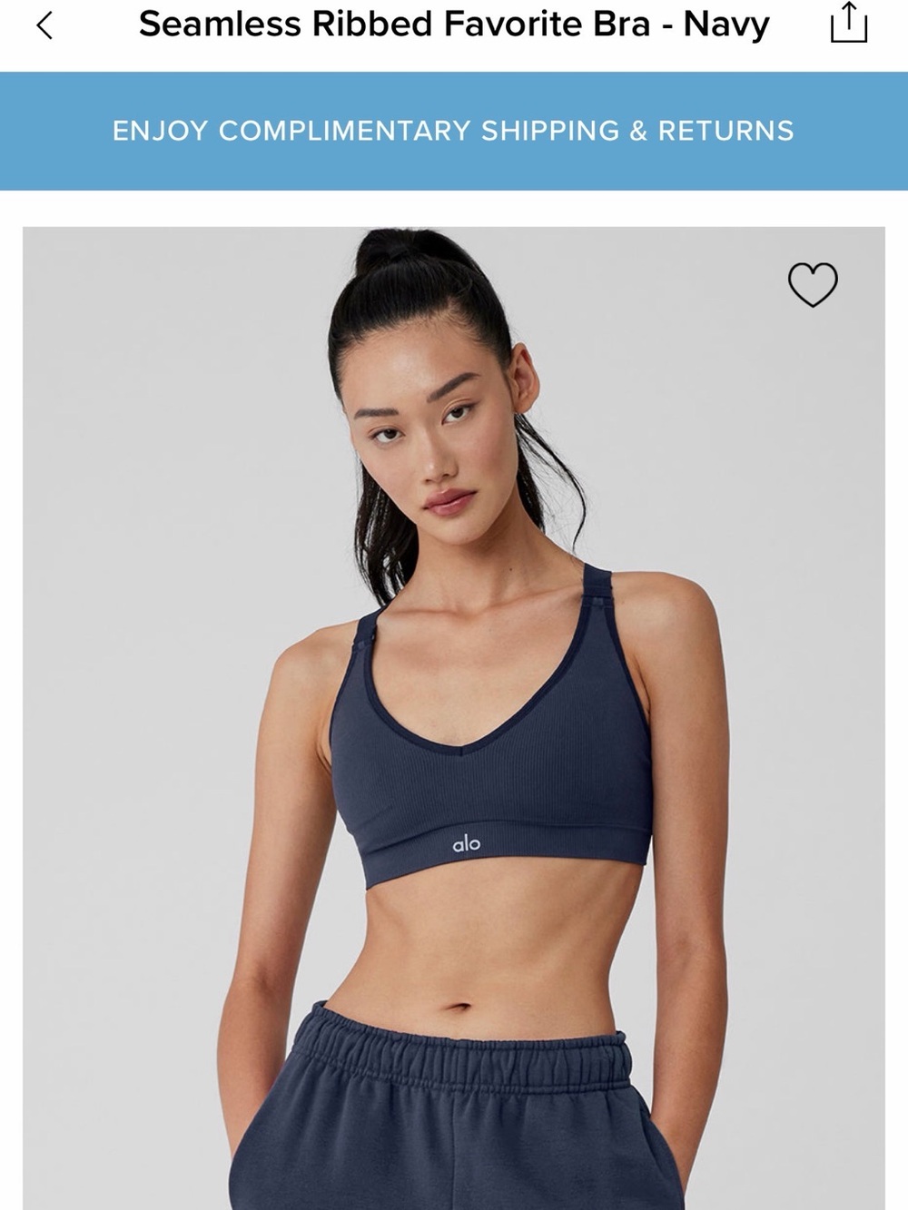 ALO Yoga Seamless Ribbed Favorite Bra - Navy Blue